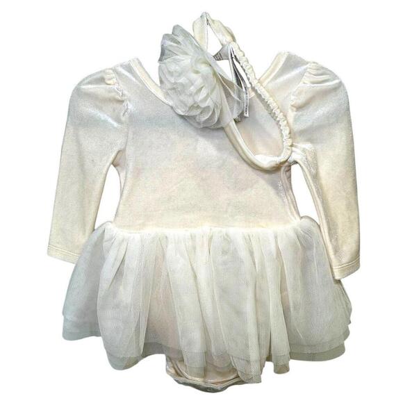 GAP Other - Baby Gap Ivory Velvet Long Sleeve Bodysuit Tutu Dress & Headband 3-6 Months NEW